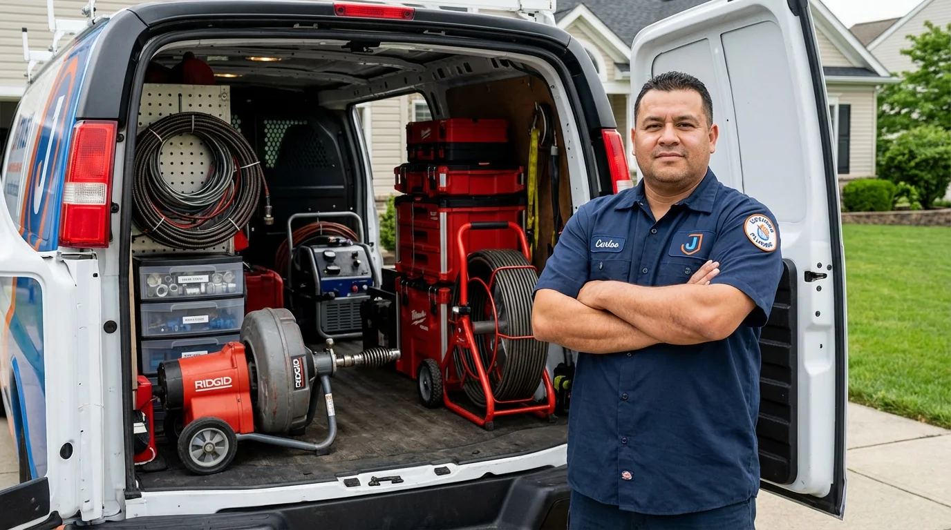 Professional drain cleaning equipment and Johns Plumbing LLC plumber in Bernardsville