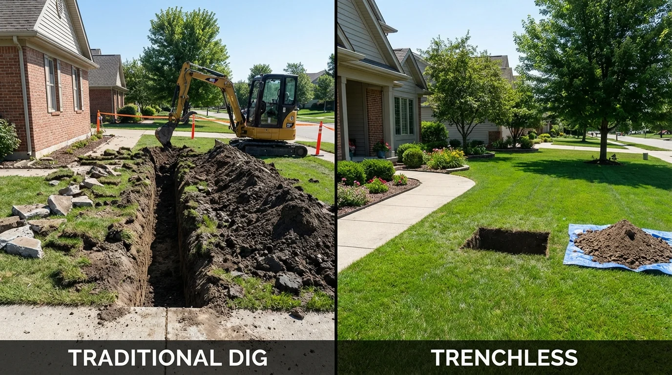 Trenchless sewer repair with minimal yard damage versus traditional excavation in Bernardsville, NJ